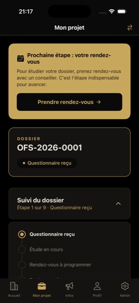 Suivi du dossier en temps réel, étape 1 sur 9